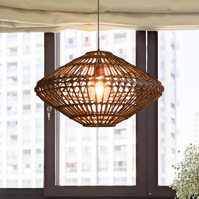Rattan Disc Restaurant Hängende Lampe Asian Single Head Pendulum Licht in Braun