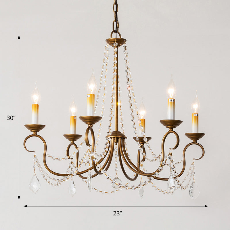 Lustre en laiton vintage Stron de perle de cristal clair 5/9 lumières suspendues avec une ampoule nue