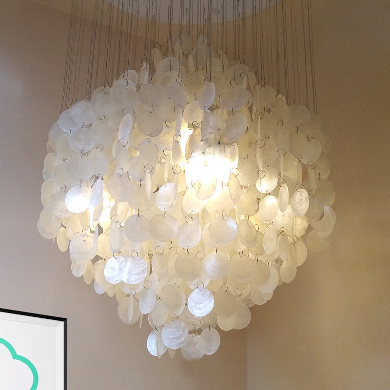 Lampada del lampadario a vento a pendente guscio nordico 19,5 "/23,5" dia 4 luci luci a sospensione del soffitto bianco