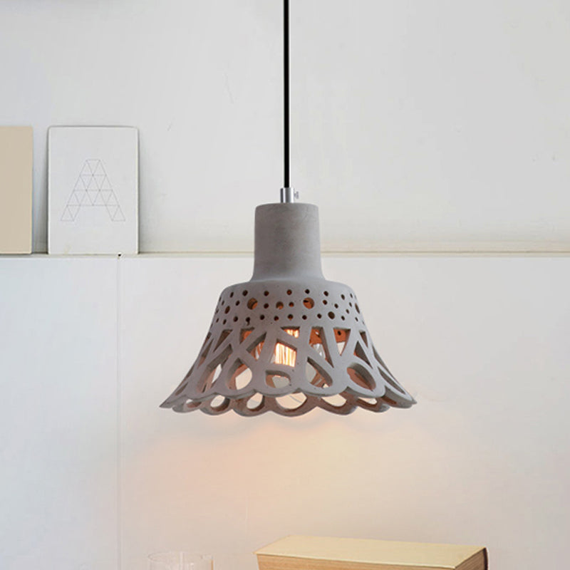 Iluminación colgante grabada en hormigón de estilo nórdico 1 luz colgante de gris claro/blanco/amarillo con tono geométrico/campana/acampanado