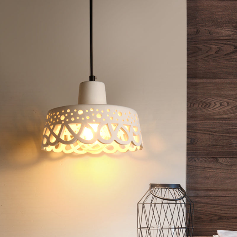 Iluminación colgante grabada en hormigón de estilo nórdico 1 luz colgante de gris claro/blanco/amarillo con tono geométrico/campana/acampanado