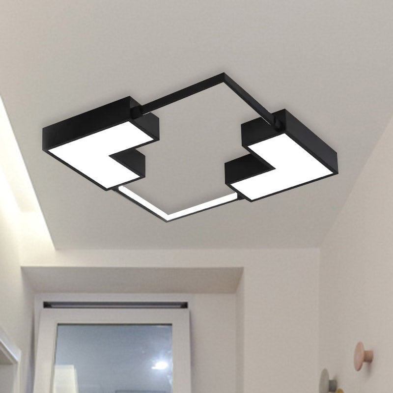 Square Flush Mount Light Simple Acrylic LED Black/White Ceiling Hung Fixture in Warm/White Light, 16"/19.5"/23.5" Wide