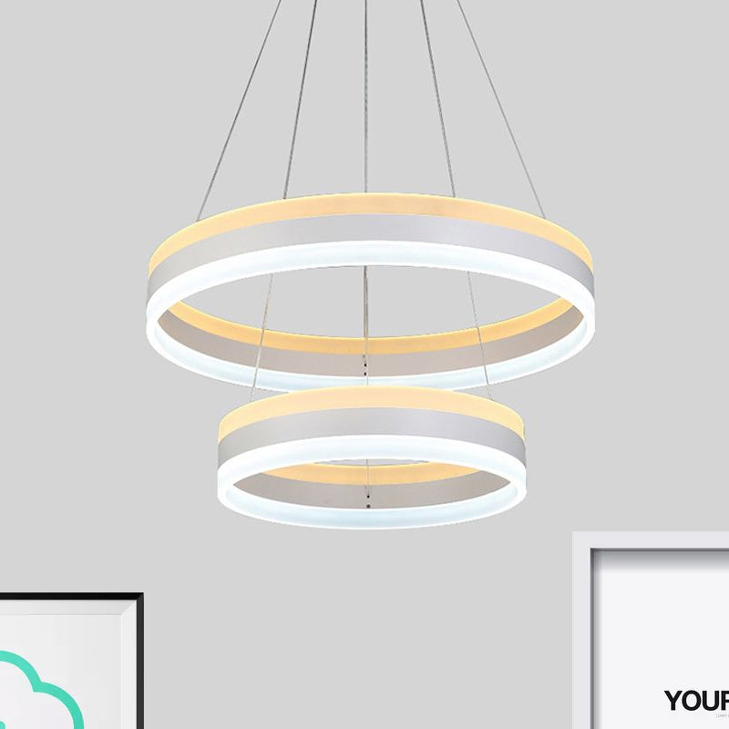 Silver Circular Ceiling Pendant Modern 1/2/3-Light Acrylic LED Chandelier Lighting Fixture