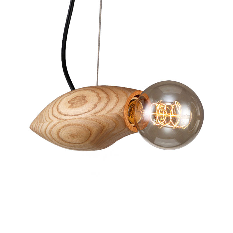 Open Bulb Restaurant Hanging Light Wooden Single Light Contemporary Pendant Light Fixture