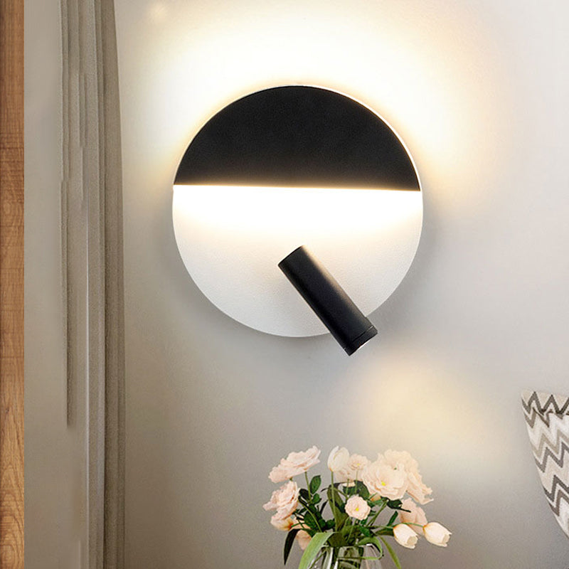 Black/White Round Wall Lamp LED Modern Simple Metallic Wall Light with Spotlight