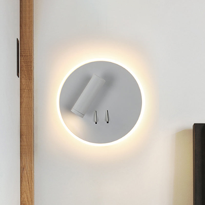 Black/White Round Wall Lamp LED Modern Simple Metallic Wall Light with Spotlight