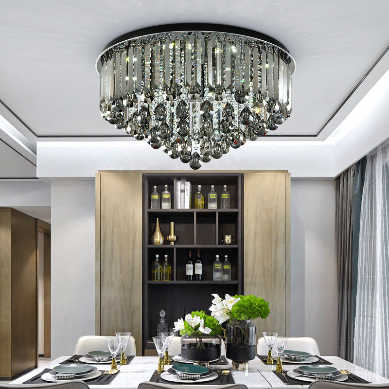 19.5"/23.5" Multi Tier Flush Mount Light Contemporary Crystal LED Ceiling Lamp in Smoke Grey for Bedroom