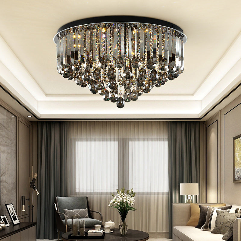 19.5"/23.5" Multi Tier Flush Mount Light Contemporary Crystal LED Ceiling Lamp in Smoke Grey for Bedroom