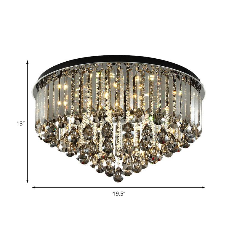 19.5"/23.5" Multi Tier Flush Mount Light Contemporary Crystal LED Ceiling Lamp in Smoke Grey for Bedroom