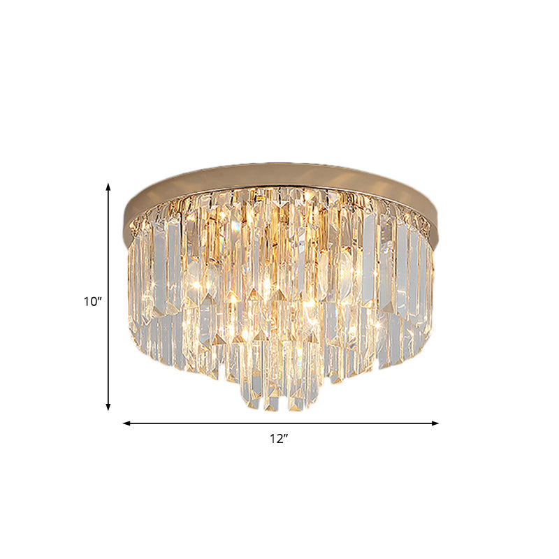 LED Multi Tier Flush Ceiling Light with Clear Crystal Block Vintage Ceiling Lamp in Gold for Bedroom