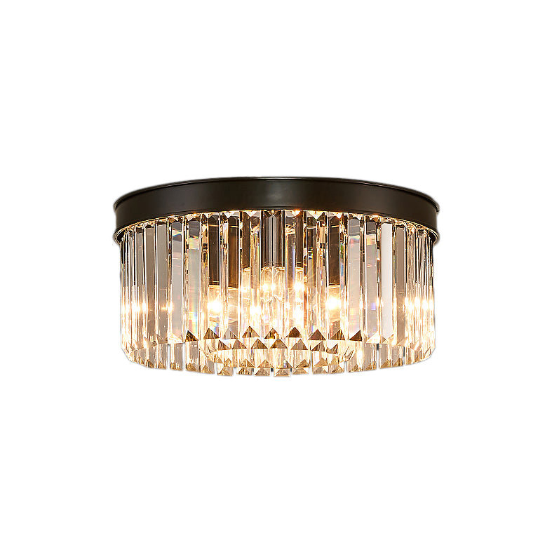 Lámpara de techo de metal con iluminación empotrada circular vintage de 4/6/8 luces con prisma de cristal transparente en negro