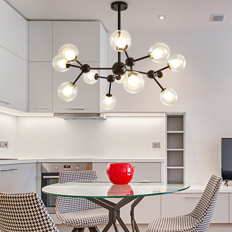 Lampada lampadario a bolle in vetro trasparente con design Starburst moderno il 9/12/15 Luci appese lampada in nero in nero/oro