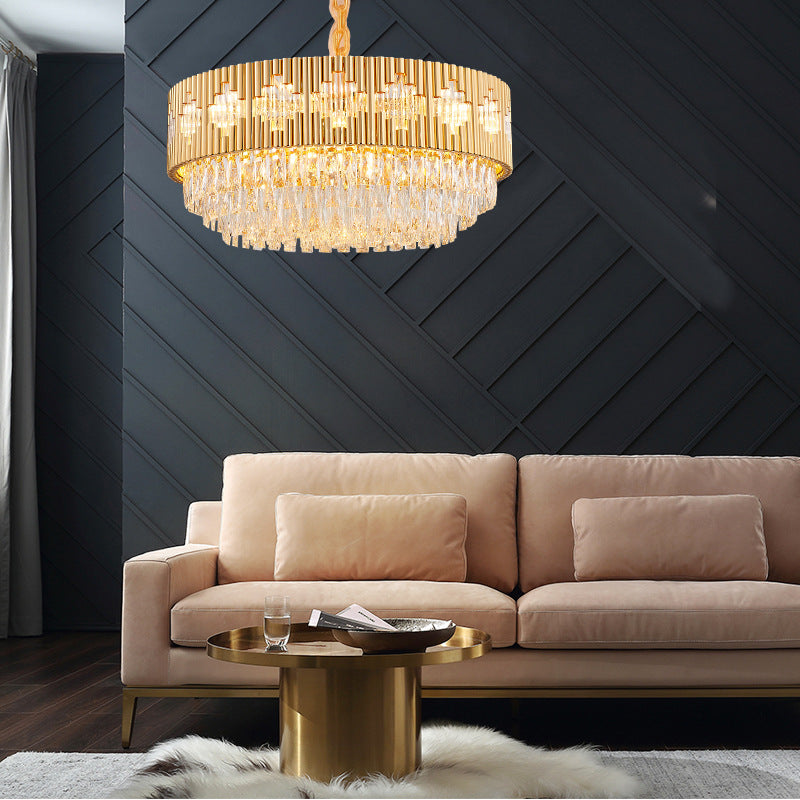 Lustre circulaire pendant clair Metal Metal Multi Light Lampe suspendue avec un prisme cristallin en or