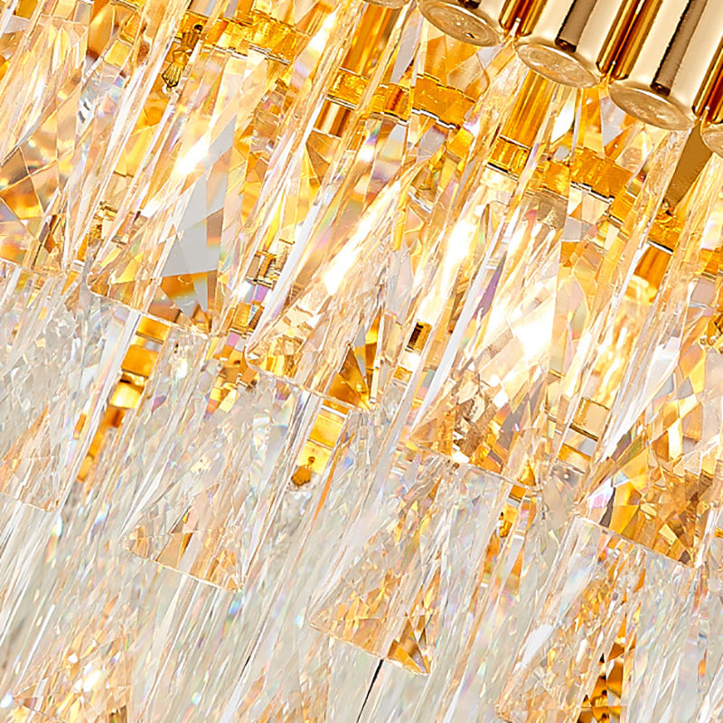 Lustre circulaire pendant clair Metal Metal Multi Light Lampe suspendue avec un prisme cristallin en or