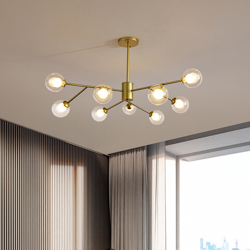 Globe Clear Glass Chandelier Lamp Contemporary 6/9 Lights Black/Gold Hanging Ceiling Light Fixture with Starburst Design