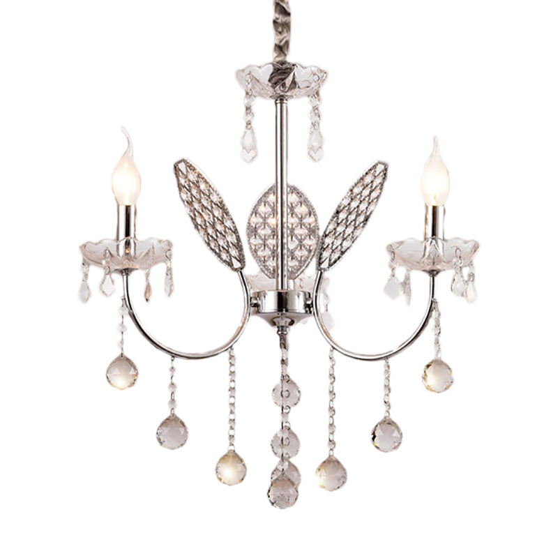 Silberner Kronleuchter, Vintage-Deckenlampe aus Metall mit 3/5 Köpfen, Dekoration mit Kerze und Kristallkugel