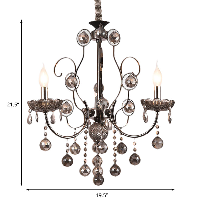 Smoke Gray Crystal Hanging Chandelier Light Vintage Style Candle 3/5 Lights Pendant Light for Dining Room