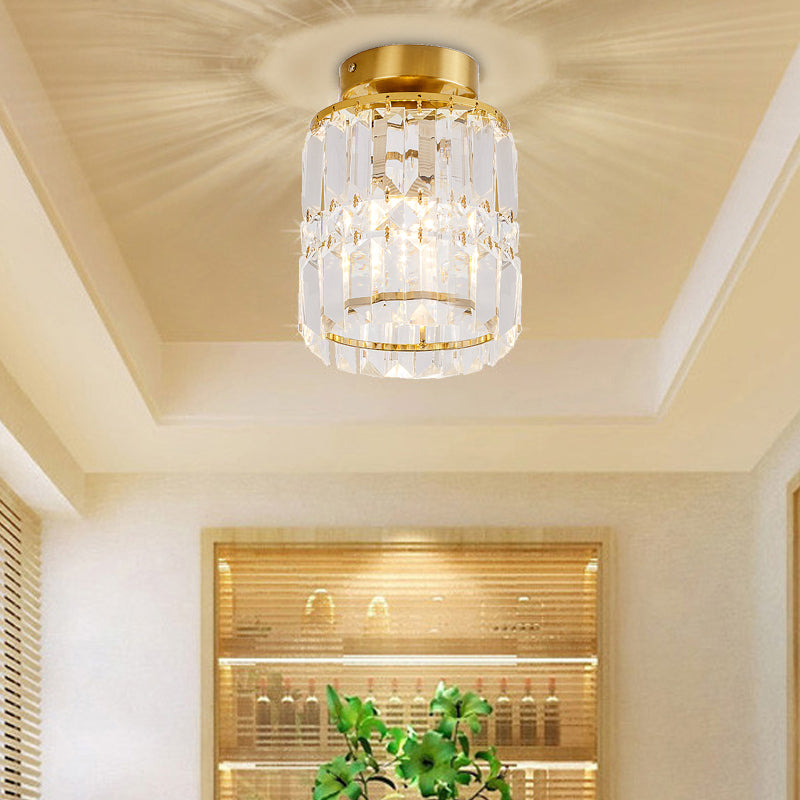 Corridor Cylinder Shade Semi-Flush Mount Light Crystal Modern Style Ceiling Light Fixture in Clear