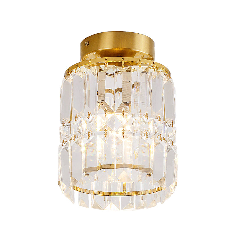 Corridor Cylinder Shade Semi-Flush Mount Light Crystal Modern Style Ceiling Light Fixture in Clear