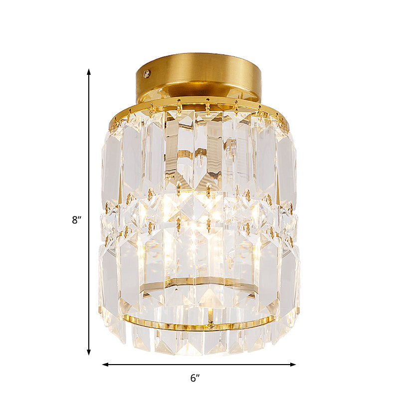 Corridor Cylinder Shade Semi-Flush Mount Light Crystal Modern Style Ceiling Light Fixture in Clear