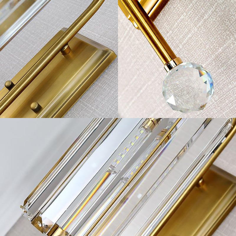 Cylindrical Clear Crystal Wall Light Vintage 1/2-Bulb Wall Sconce Light with Metal Gooseneck Arm in Gold