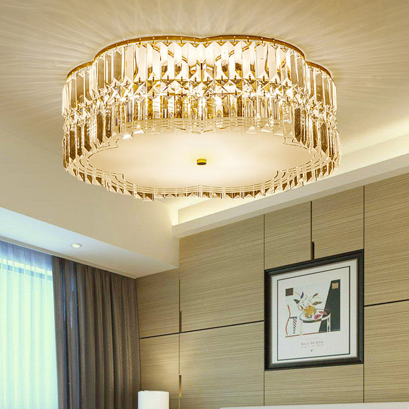 Golden Flower Flush Pendant Light Modern Clear Crystal 15"/19" W LED Flush Light with Acrylic Diffuser
