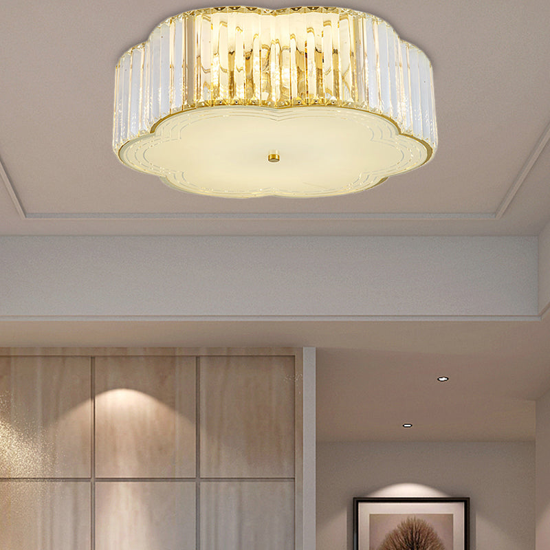 Golden Flower Flush Pendant Light Modern Clear Crystal 15"/19" W LED Flush Light with Acrylic Diffuser