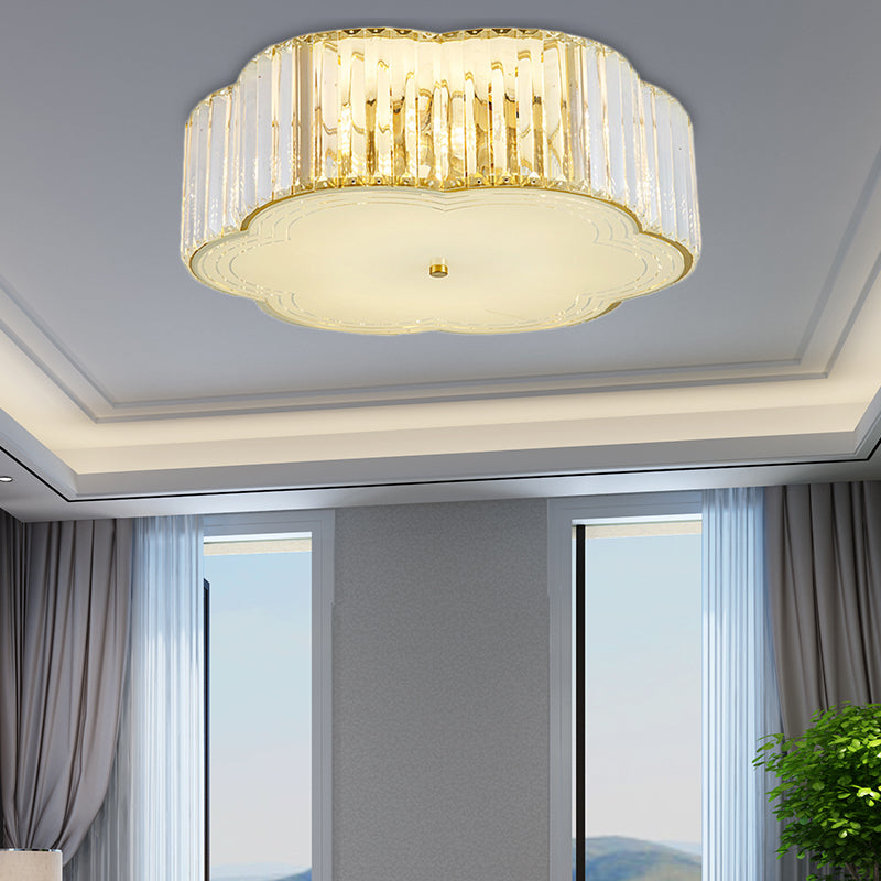 Golden Flower Flush Pendant Light Modern Clear Crystal 15"/19" W LED Flush Light with Acrylic Diffuser