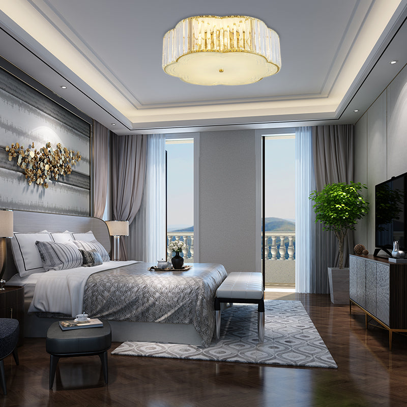 Golden Flower Flush Pendant Light Modern Clear Crystal 15"/19" W LED Flush Light with Acrylic Diffuser