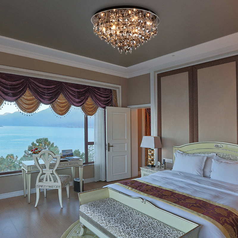 Fumée gris Tiered Flush Mount Light with Crystal Bead Vintage Warm / White Lighting LED Ceiling Lamp, 16 "/23.5" W