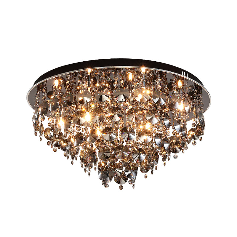 Fumée gris Tiered Flush Mount Light with Crystal Bead Vintage Warm / White Lighting LED Ceiling Lamp, 16 "/23.5" W