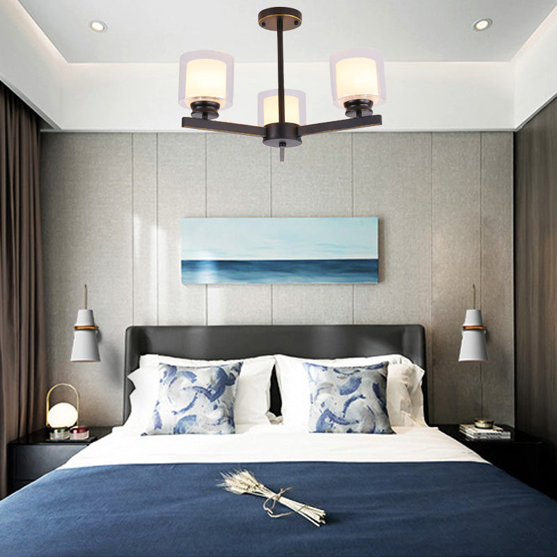 Schwarz/Gold/Splitterzylinder Kronleuchterlampe moderne 3/6/8 Lichter klarer Glasdecke Anhängervorrichtung mit radialem Design für Schlafzimmer