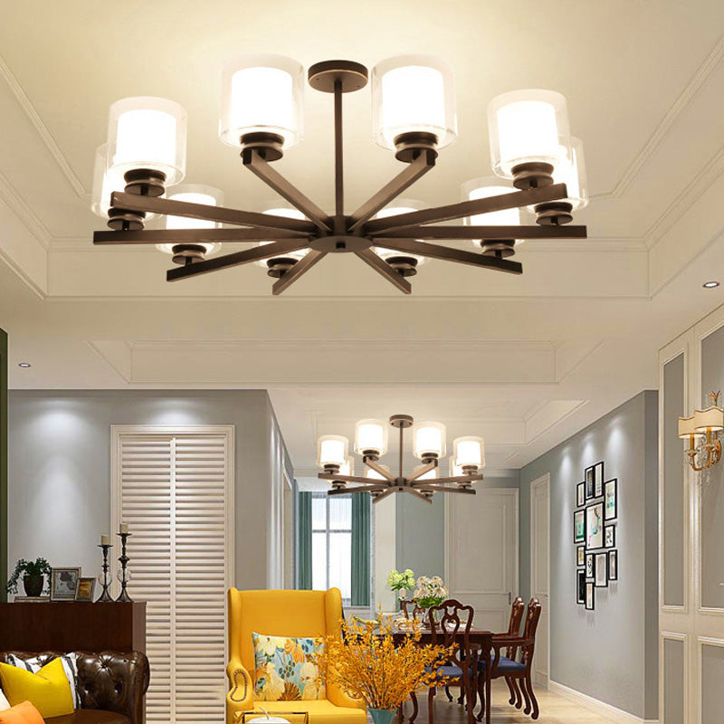 Schwarz/Gold/Splitterzylinder Kronleuchterlampe moderne 3/6/8 Lichter klarer Glasdecke Anhängervorrichtung mit radialem Design für Schlafzimmer