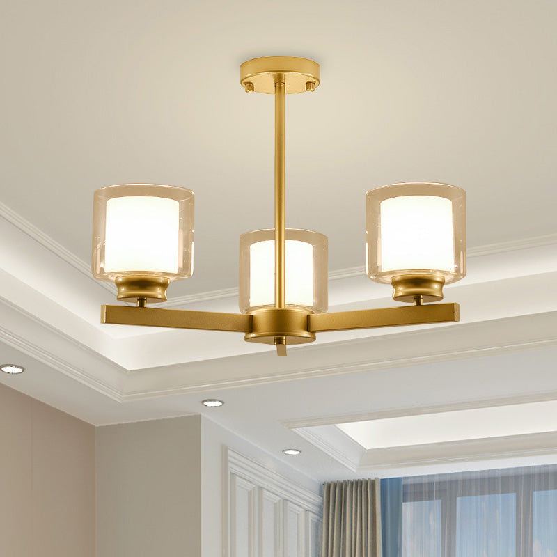 Schwarz/Gold/Splitterzylinder Kronleuchterlampe moderne 3/6/8 Lichter klarer Glasdecke Anhängervorrichtung mit radialem Design für Schlafzimmer