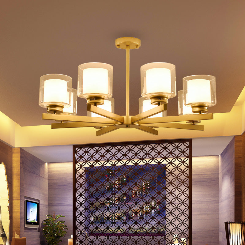 Schwarz/Gold/Splitterzylinder Kronleuchterlampe moderne 3/6/8 Lichter klarer Glasdecke Anhängervorrichtung mit radialem Design für Schlafzimmer