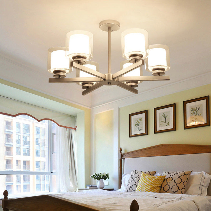 Schwarz/Gold/Splitterzylinder Kronleuchterlampe moderne 3/6/8 Lichter klarer Glasdecke Anhängervorrichtung mit radialem Design für Schlafzimmer