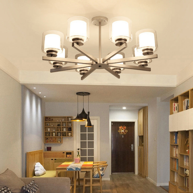 Schwarz/Gold/Splitterzylinder Kronleuchterlampe moderne 3/6/8 Lichter klarer Glasdecke Anhängervorrichtung mit radialem Design für Schlafzimmer