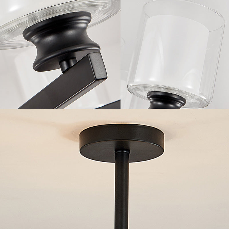 Cylindre à 2 niveaux Chandelier en verre blanc avec design radial moderniste 12 lumières noir / or / sliver suspendu luminaire