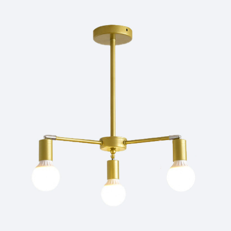 Moderne radiale metalen kroonluchter 3/4/6 lichten hangend plafondlicht in goud voor slaapkamer met kale lamp