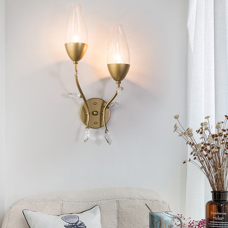 1/2-Bulb-Mini-Wandbeleuchtung moderne Metallic Leuchtenlicht mit Kristallblatt-Design im Gold Finish für Schlafzimmer