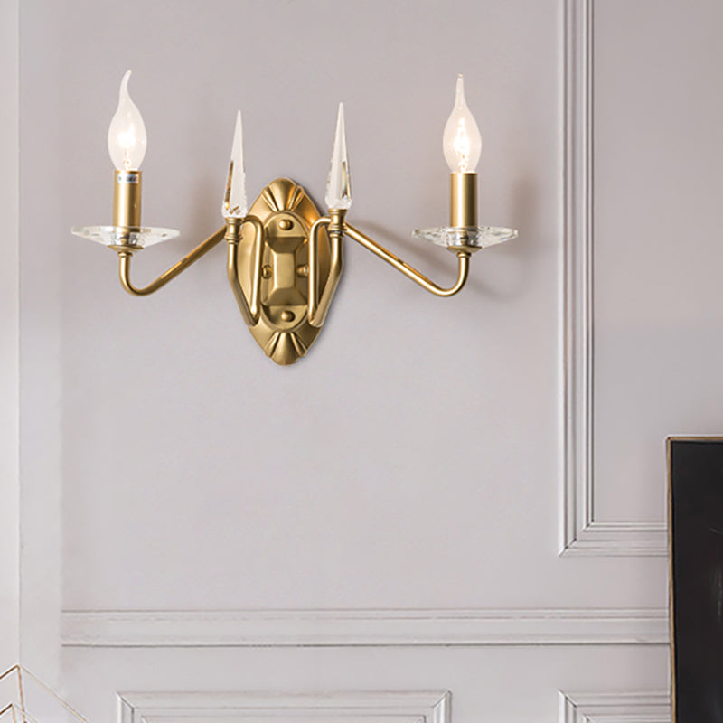 Iron Candle Wall Light Sconce Modern 2 Heads Sconce Lighting with Crystal Decoration in Gold Finish