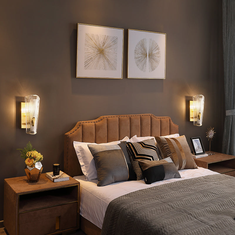 Rechteck Rückplatte Metallwand Lampe moderne Gold 1/2-Kopf-Leuchtenleuchte mit klarem prismatischem Glasschatten