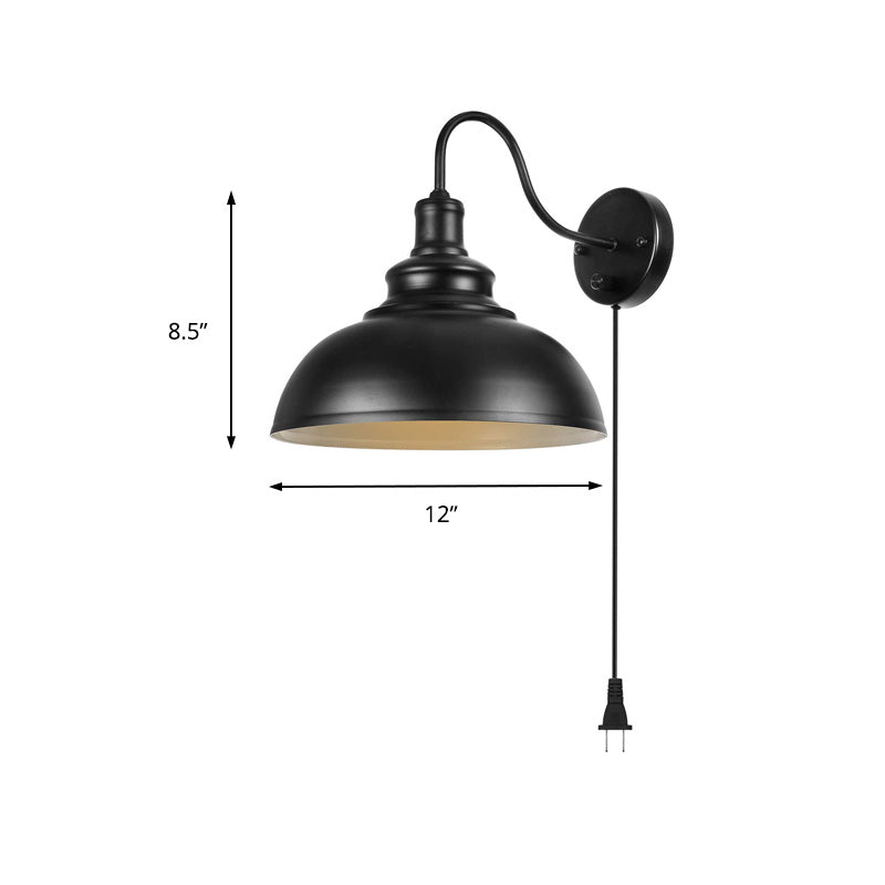 Black Dome Sconce Light Farmhouse Metal 1 Light Bedroom Room Wall Lamp with Plug-in Cord