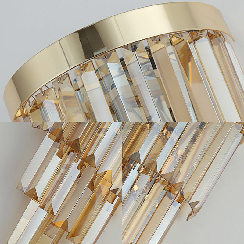 Contemporary Spiral Wall Mount Light Metal 2 Lights Wall Lamp with Faceted Crystal in Clear/Amber for Living Room