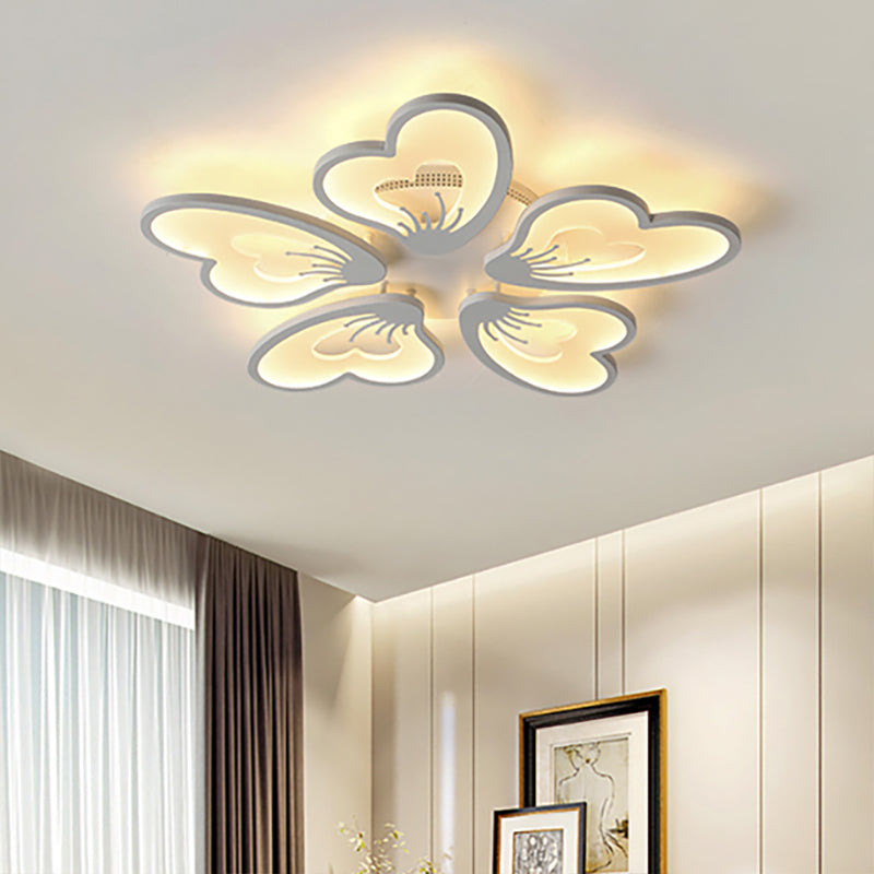 Flower Flush Mount Light Simple Style Acrylic White 3/5 Heads LED Bedroom Ceiling Mounted Light in Warm/White