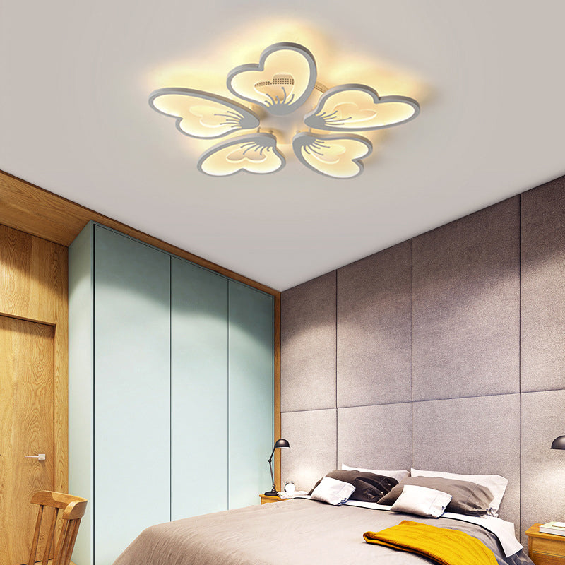 Flower Flush Mount Light Simple Style Acrylic White 3/5 Heads LED Bedroom Ceiling Mounted Light in Warm/White
