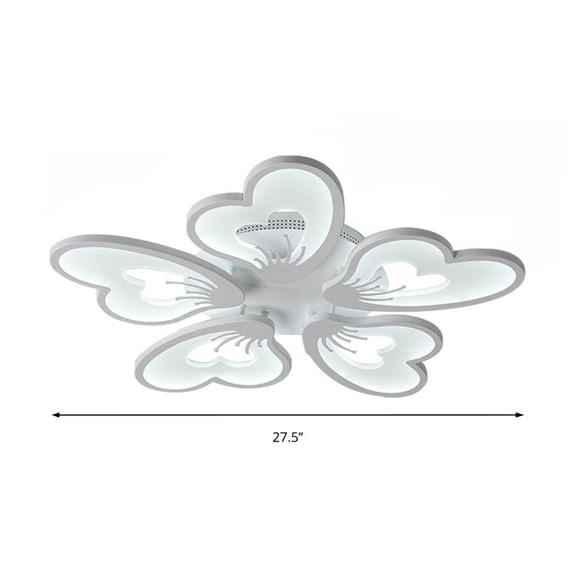 Flower Flush Mount Light Simple Style Acrylic White 3/5 Heads LED Bedroom Ceiling Mounted Light in Warm/White