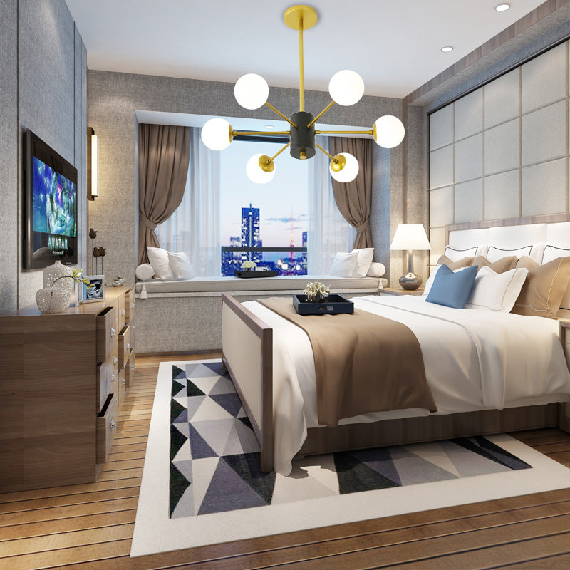 Candelera de vidrio de leche global modernista con diseño de ráfaga de 6/8/9 Lámpara de techo colgante en oro