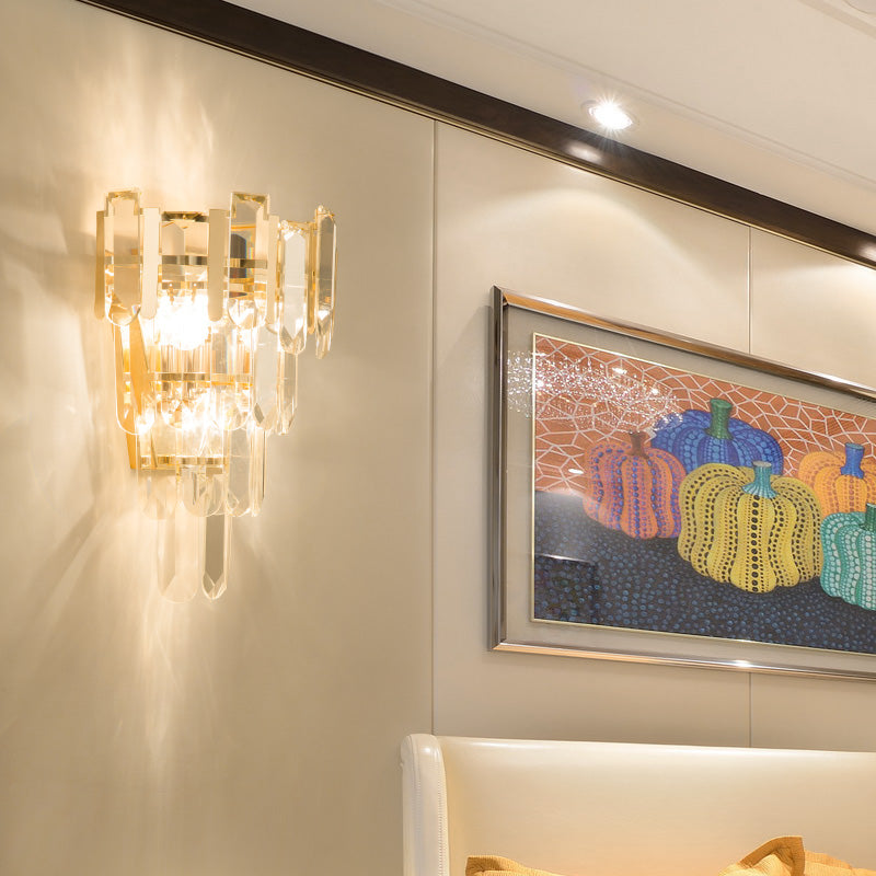 Clear Crystal Layered Wall Lamp Contemporary 3 Lights Wall Mounted Light in Gold for Bedroom