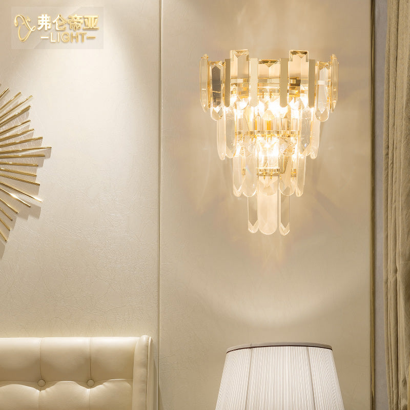 Clear Crystal Layered Wall Lamp Contemporary 3 Lights Wall Mounted Light in Gold for Bedroom